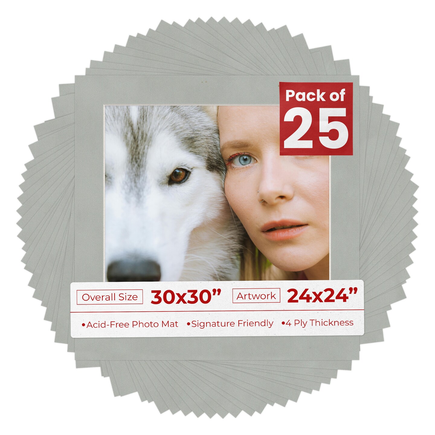 Light Grey Suede Mat Board for 30x30 Frames - Fits 24x24 Photos