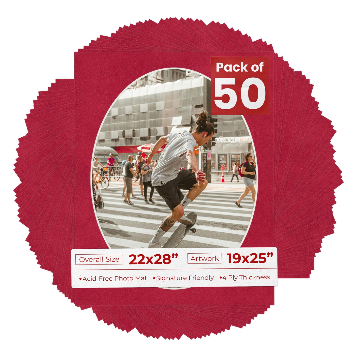 Red Suede Mat Board for 22x28 Frames - Oval Opening for 19x25 Photos