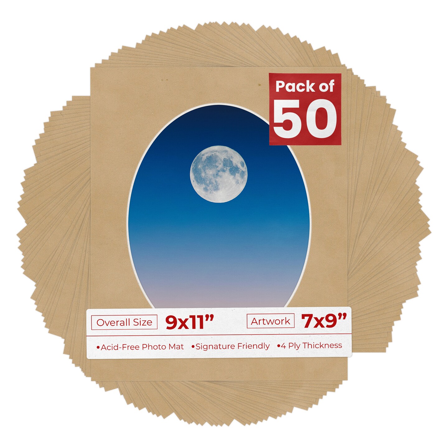 Beige Suede Mat Board for 9x11 Frames - Oval Opening for 7x9 Photos