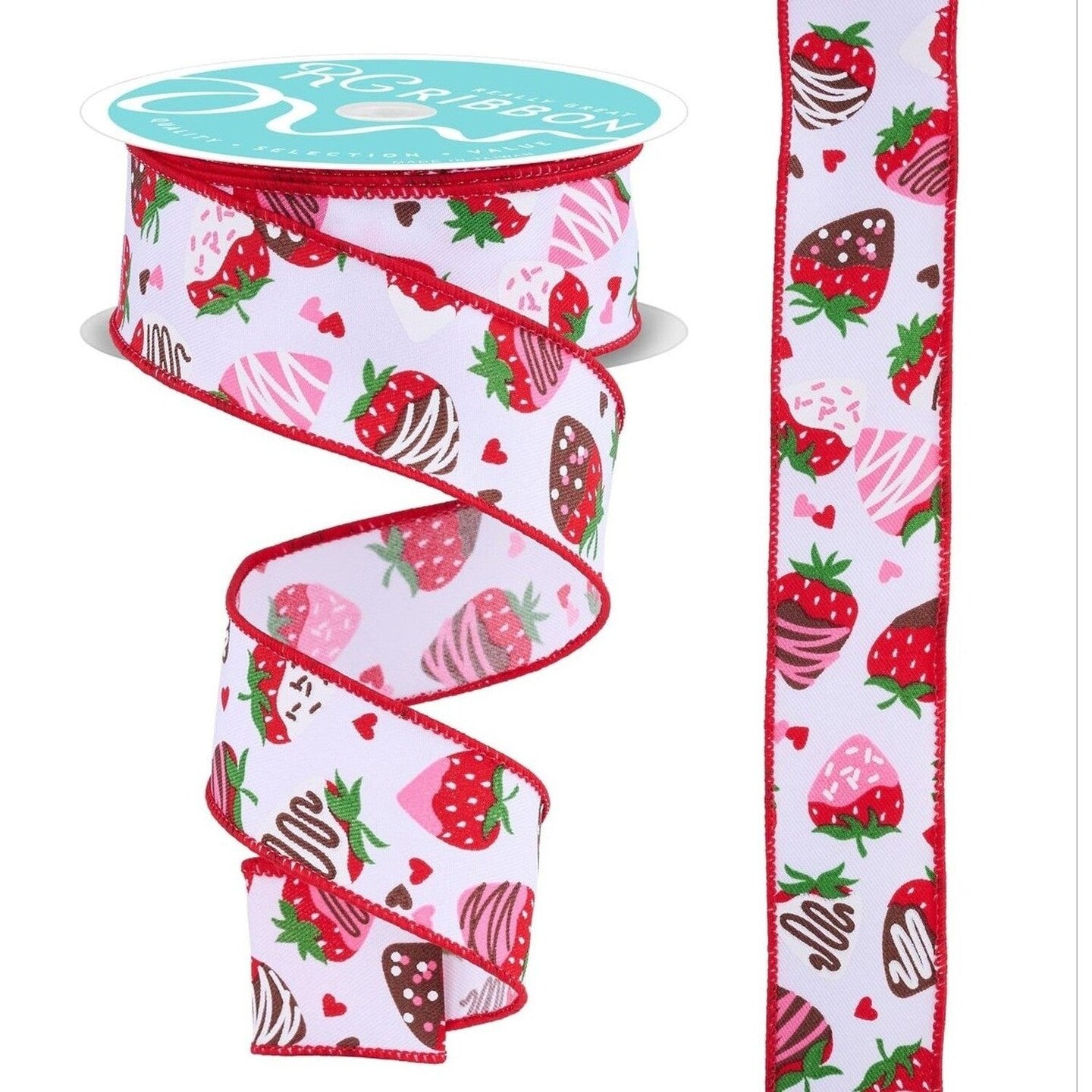 1.5in Chocolate Covered Strawberries Ribbon: White (10 Yards)