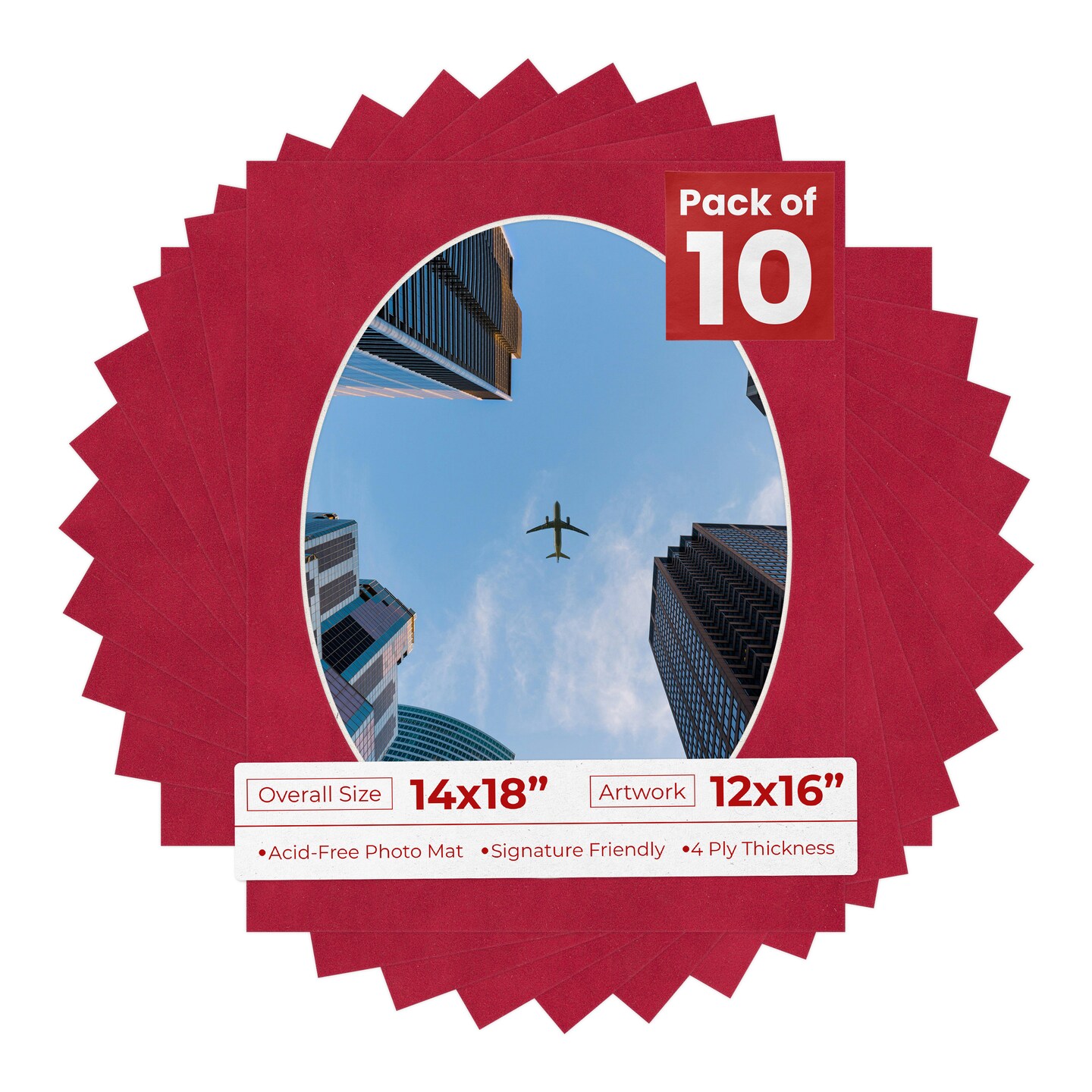 Red Suede Mat Board for 14x18 Frames - Oval Opening for 12x16 Photos