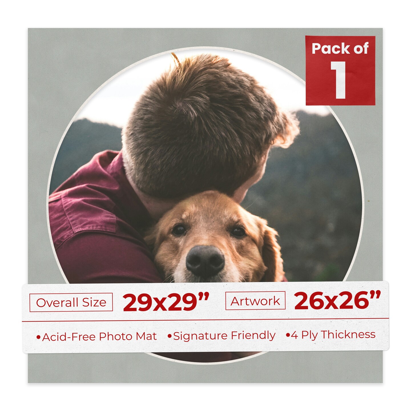 Light Grey Suede Mat Board for 29x29 Frames - Circle Opening for 26x26 Photos