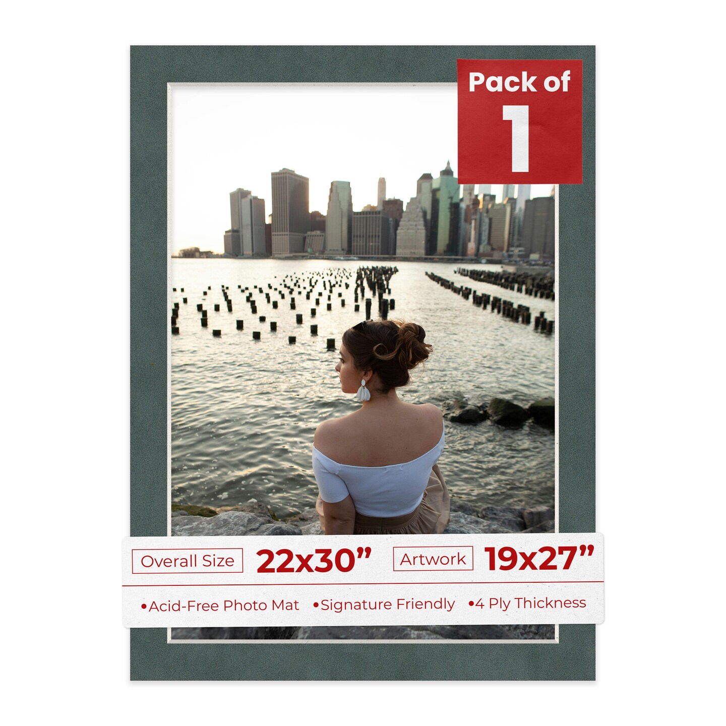 Dark Grey Suede Mat Board for 22x30 Frames - Fits 19x27 Photos
