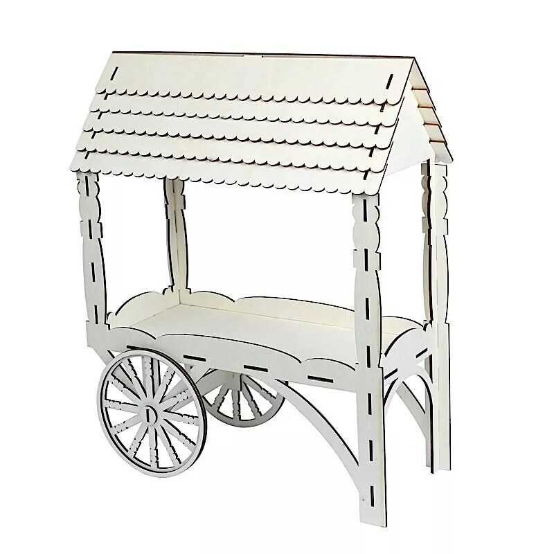 5 in Natural Laser Cut Mini Candy Cart Wooden CUPCAKE Dessert STAND Party Events