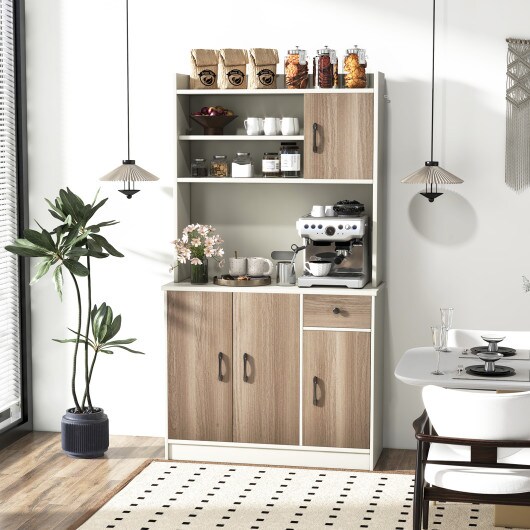 Slickblue 71 Inch Kitchen Pantry Storage Cabinet Sideboard with Built-in Charge Station