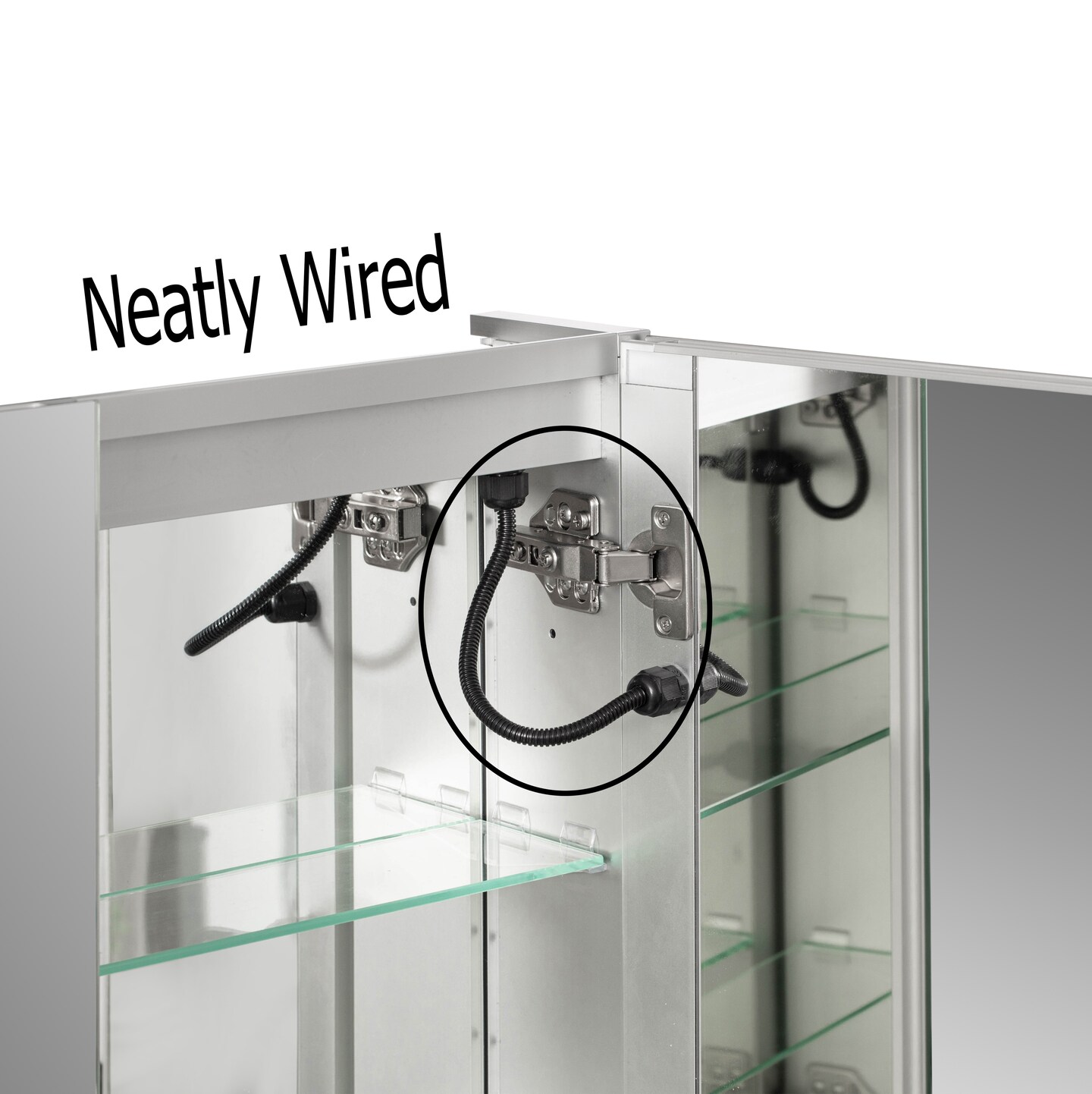 Basicwise 3-Door Versatile Bathroom Medicine Cabinet with Anti-Fog LED Mirror, Waterproof Aluminum, Surface or Recessed Mount, 2 Adjustable Glass Shelves, Wall Cabinet for Bathroom Storage, Silver