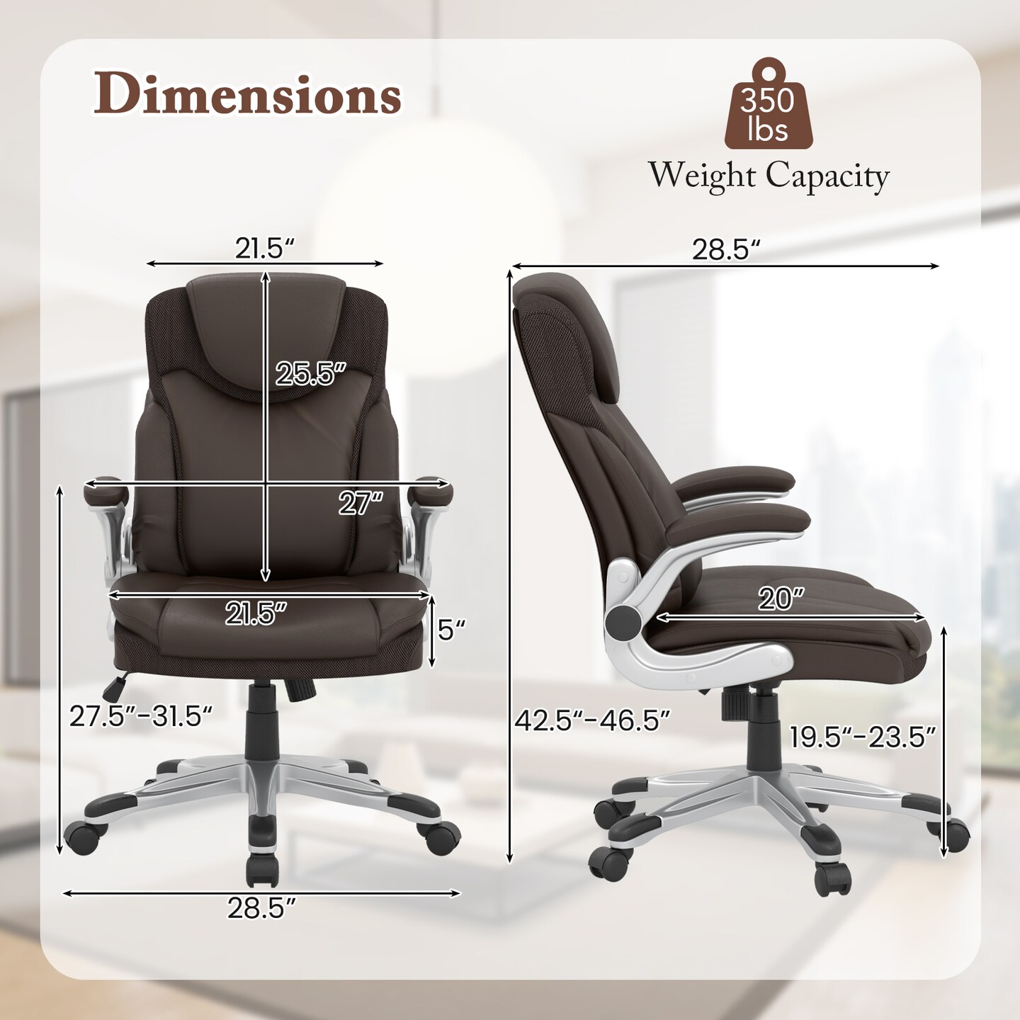 Ergonomic Office PU Leather Executive Chair with Flip-up Armrests and Rocking Function