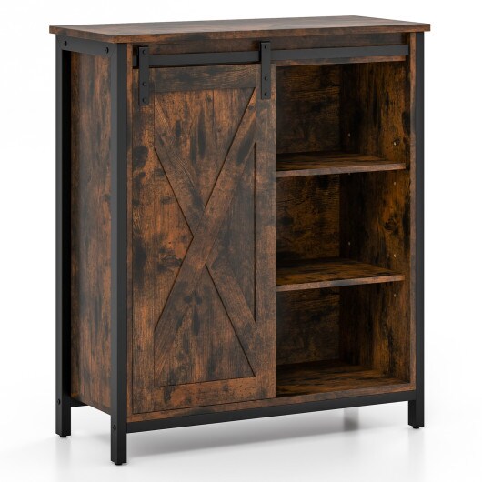 32 Inch Farmhouse Sideboard Buffet Cabinet with Sliding Barn Door and Adjustable Shelves - 27.5&#x22; x 12&#x22; x 32&#x22; (L x W x H)