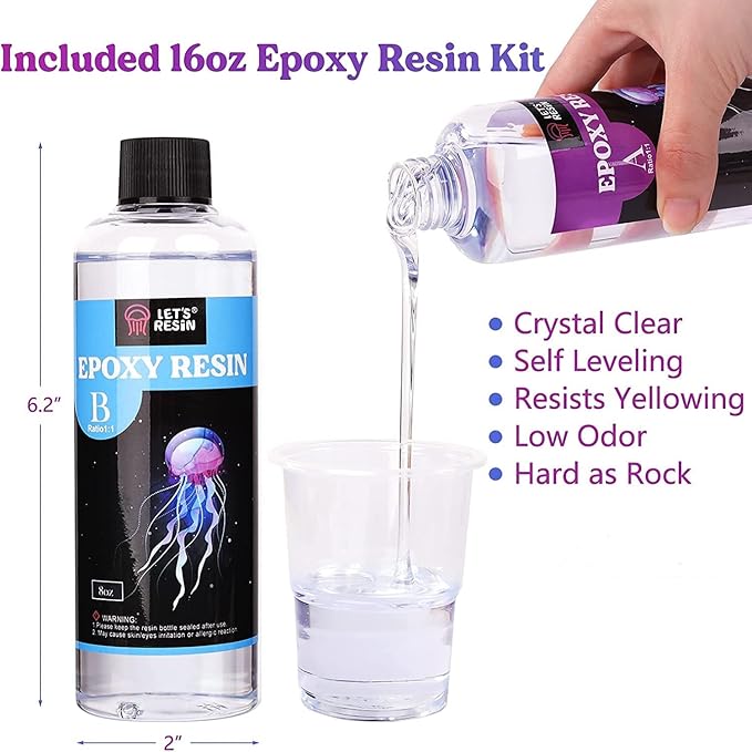 LET&#x27;S RESIN Epoxy Resin,Resin Coaster Molds Kit,16oz Resin Starter Kit for Beginners,Include Epoxy Resin,Coaster Molds, and Mica Powder for Resin Casting, Ideal Christmas Gift Set