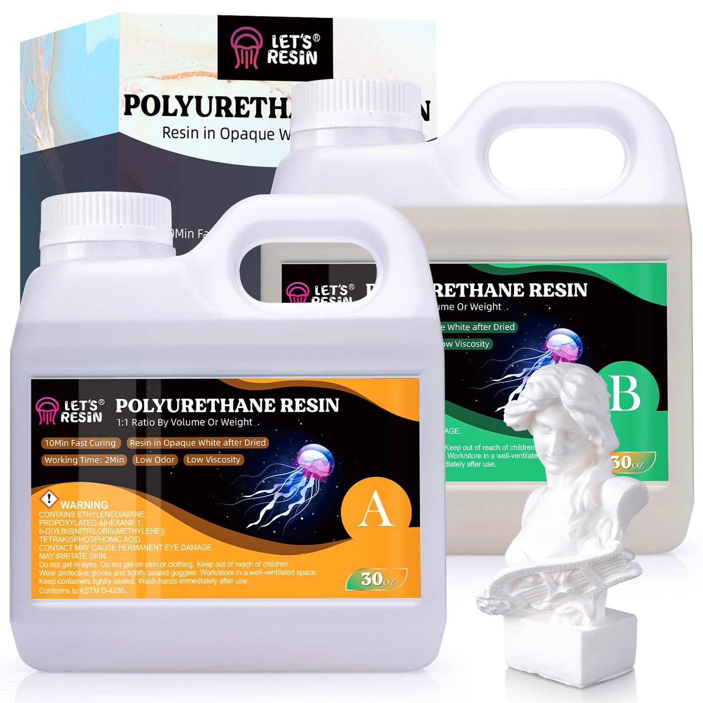 LET&#x27;S RESIN Polyurethane Resin, 60oz 2 Part Casting Resin, Fast Cured Resin within 10 Minutes, Ultra Low Viscosity &#x26; Low Odor Pourable Liquid Plastic for Casting Models, Prototypes &#x26; Other Resin Craft