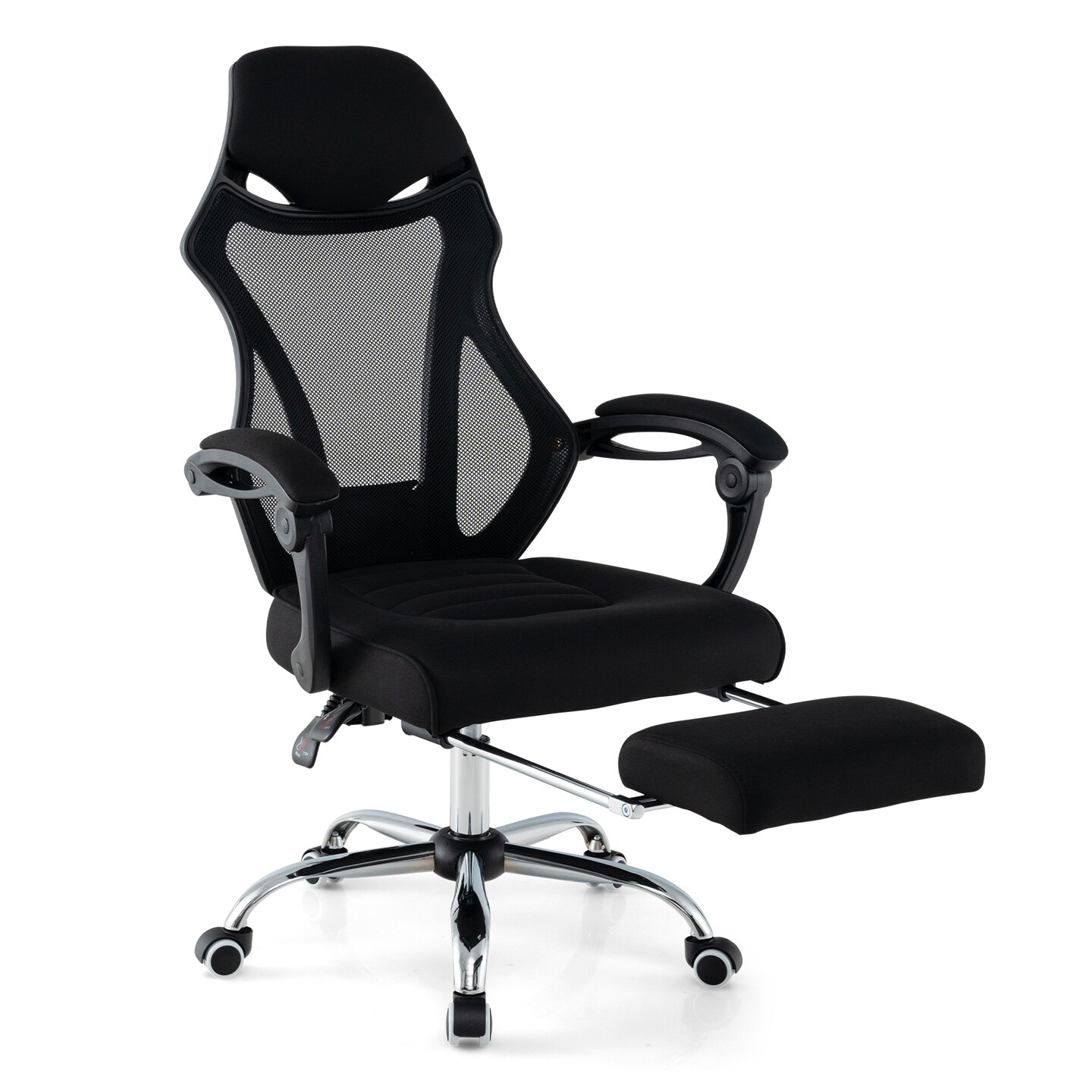 Black Mesh Office Chair Reclining With Footrest Ergonomic Adjustable Swivel Chair 350 Lbs