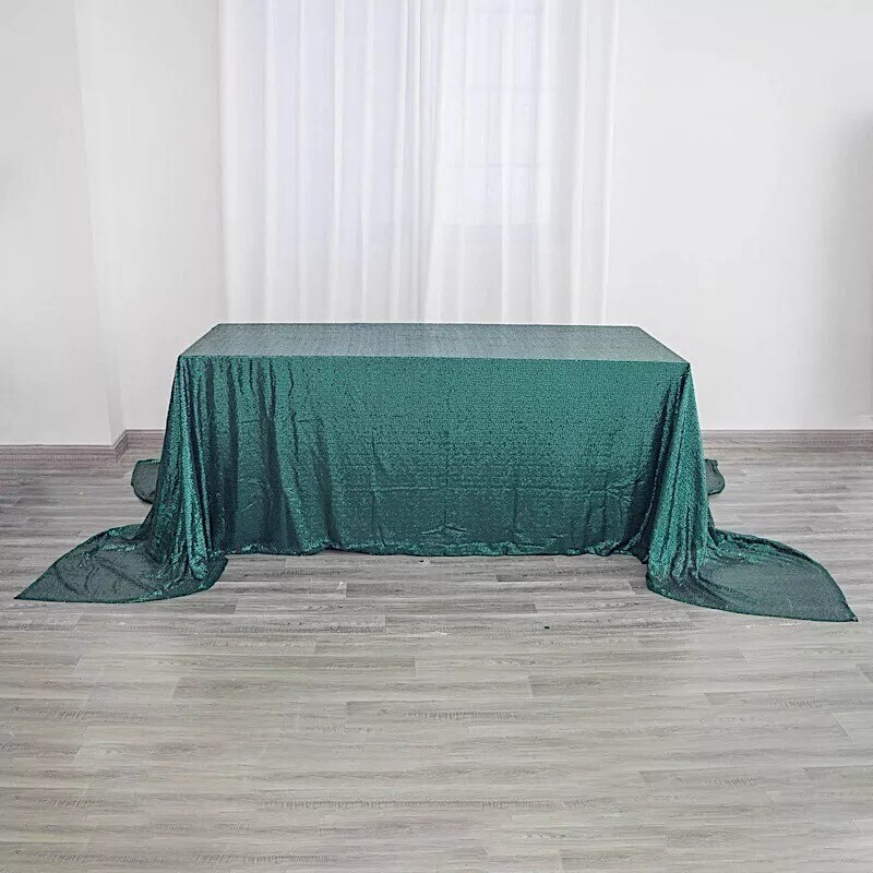 HUNTER GREEN Sequined 90x156" RECTANGLE TABLECLOTH Designer Wedding Catering
