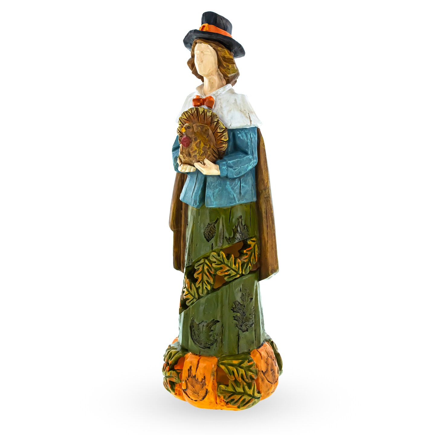 Pilgrim Figurine with Turkey &#x2013; Autumn Thanksgiving Decorative Accent Figurine