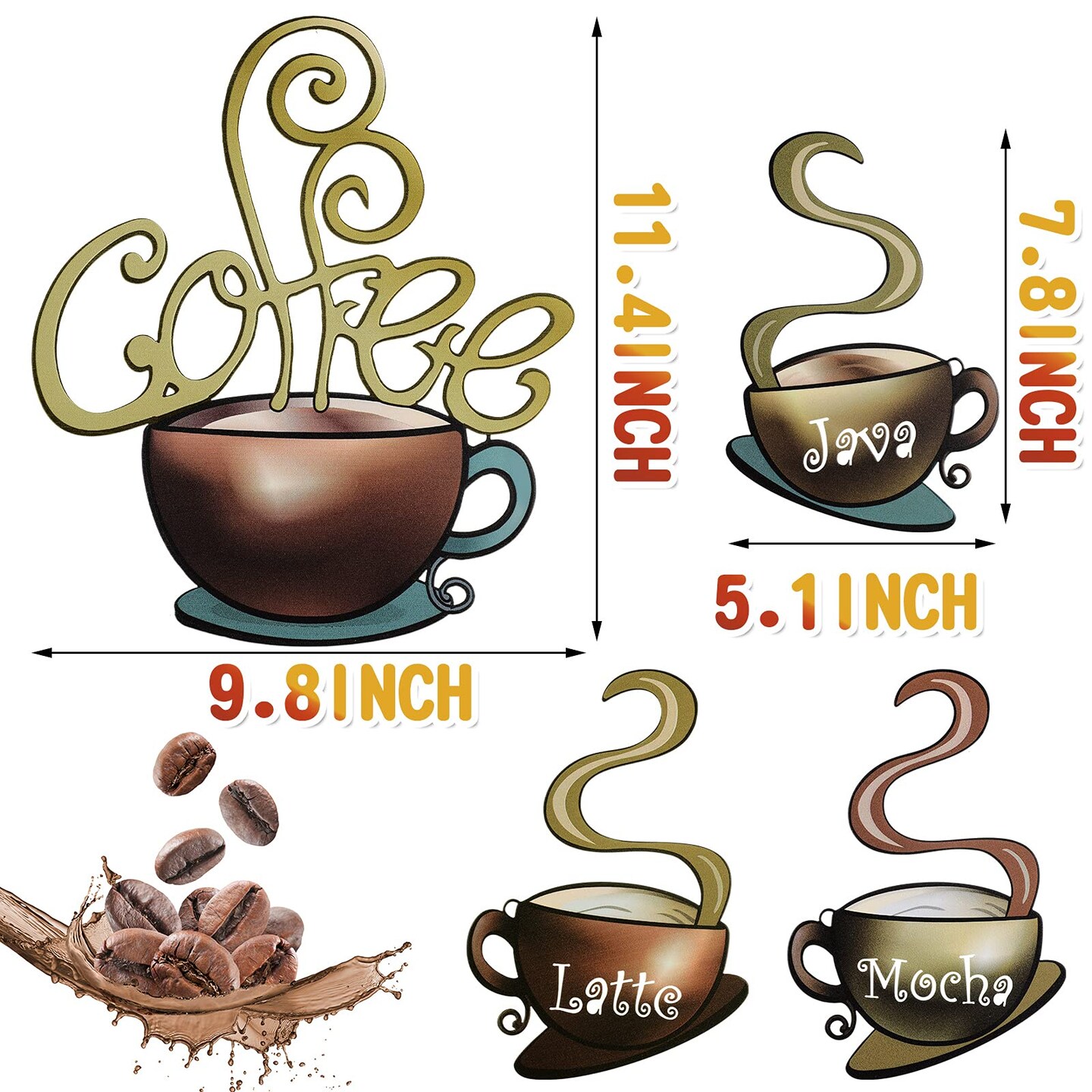 4 Pieces Metal Coffee Cup Wall Decor Coffee Bar Decor Coffee Decor Cafe Themed Wall Art Decoration Vintage Coffee Cup Wall Signs for kitchen decorations wall Coffee Shop Restaurant Lounge Decorations