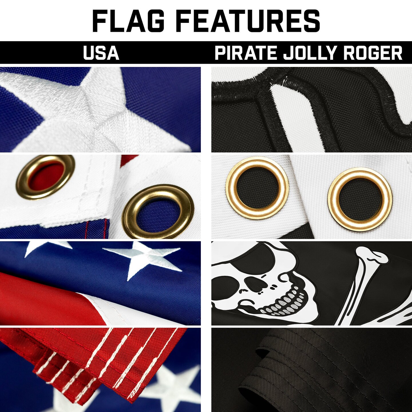 G128 Combo Pack: 20 Ft Telescoping Aluminum Flagpole (Silver) &#x26; American and Pirate Jolly Roger Bones Flags 3x5 Ft, Both ToughWeave Series Embroidered Polyester | Pole with Flags Included