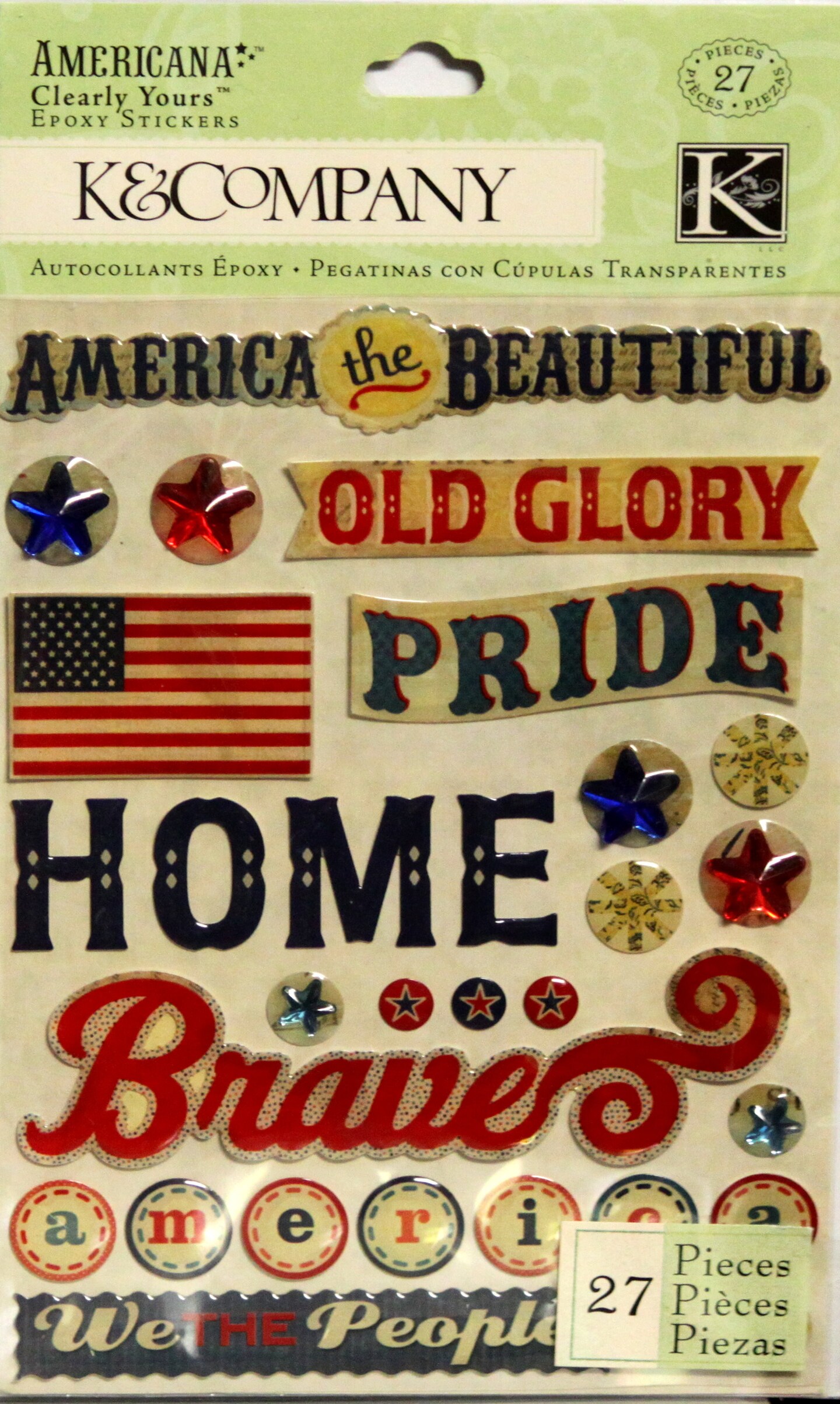 K &#x26; Company America Words Epoxy Stickers