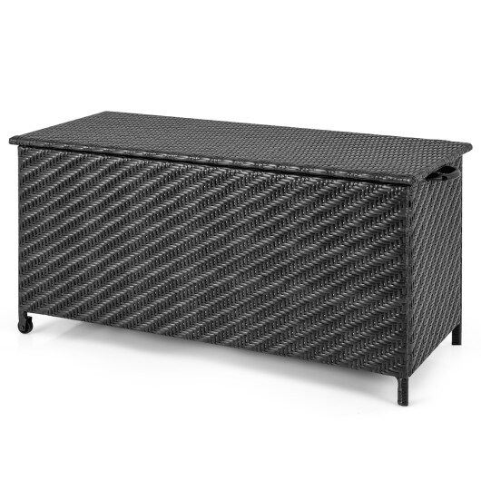 Outdoor Storage Box 85 Gal Rattan with Removable Liner and Universal Wheels