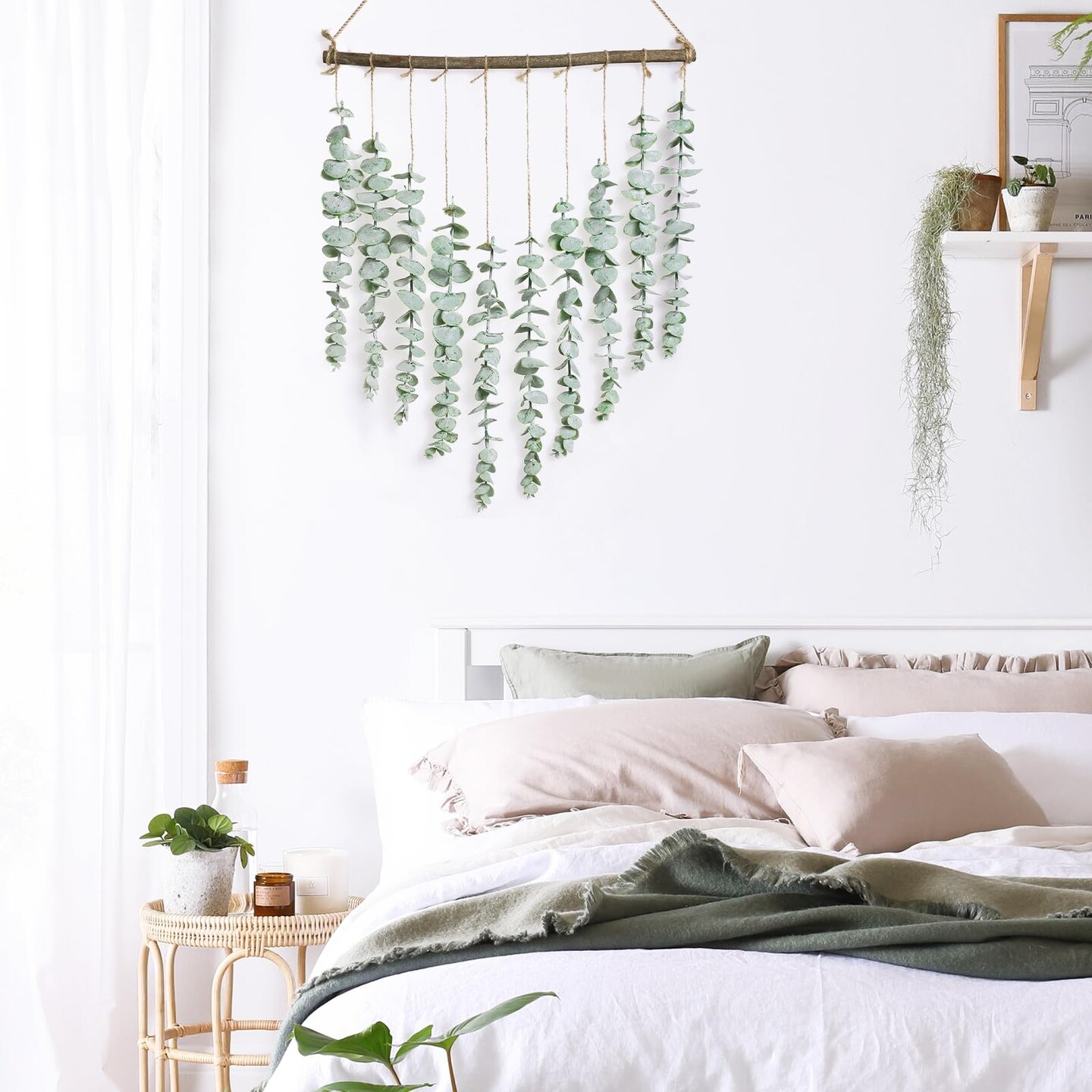 Bestjing Artificial Eucalyptus Wall Hanging Decor - Fake Eucalyptus Leaves Greenery Eucalyptus Vines Wall Hanging Plants - Farmhouse Rustic Boho Wall Decor for Bathroom Bedroom Livingroom Decorations