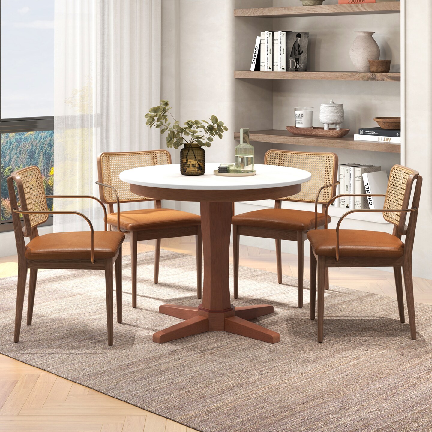 35 Inches Wooden Round Dining Table with Pedestal Base - 36&#x22; x 36&#x22; x 30&#x22; (L x W x H)