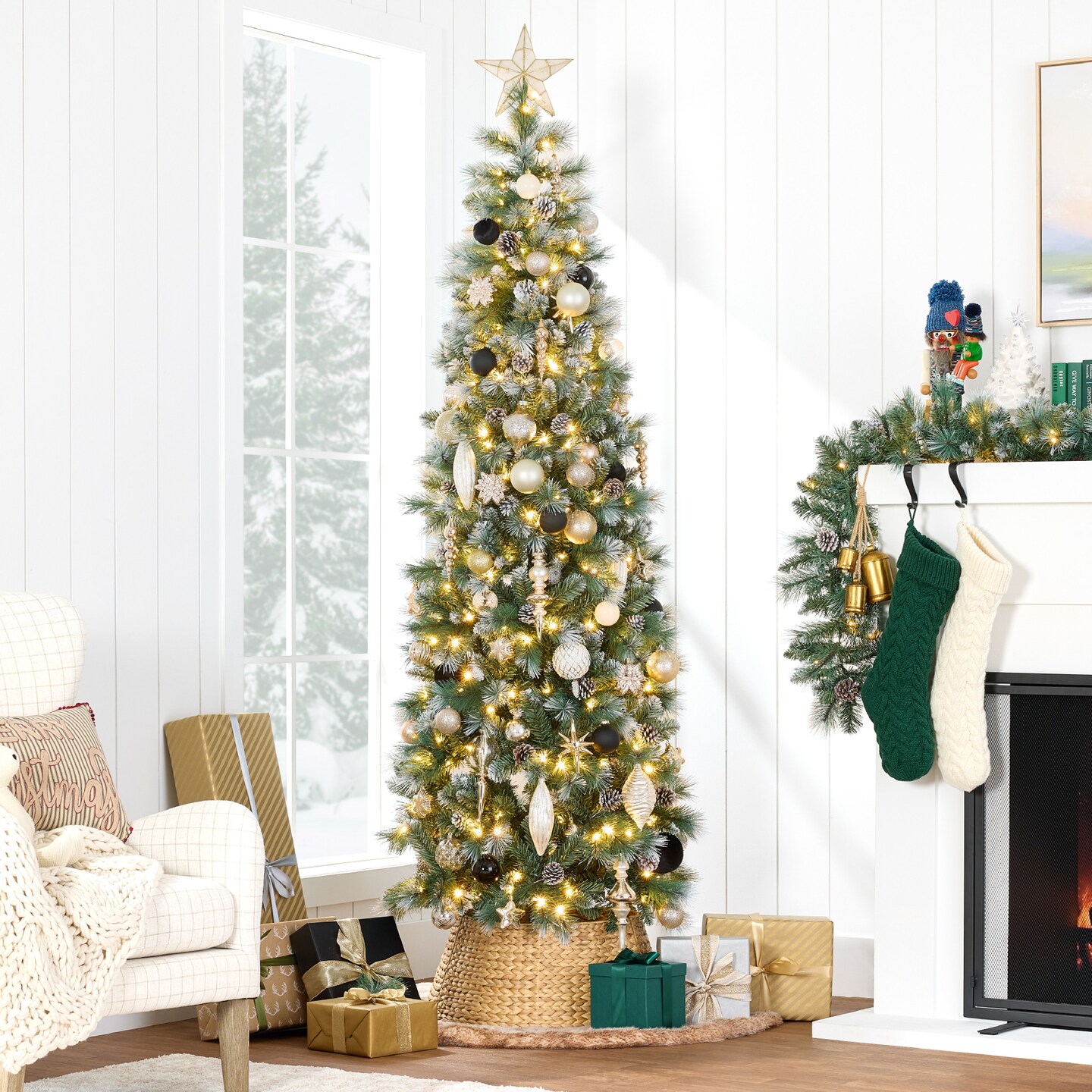 Best Choice Products Pre-Lit Artificial Scotch Pine Pencil Christmas Tree w/ LED Lights Metal Stand