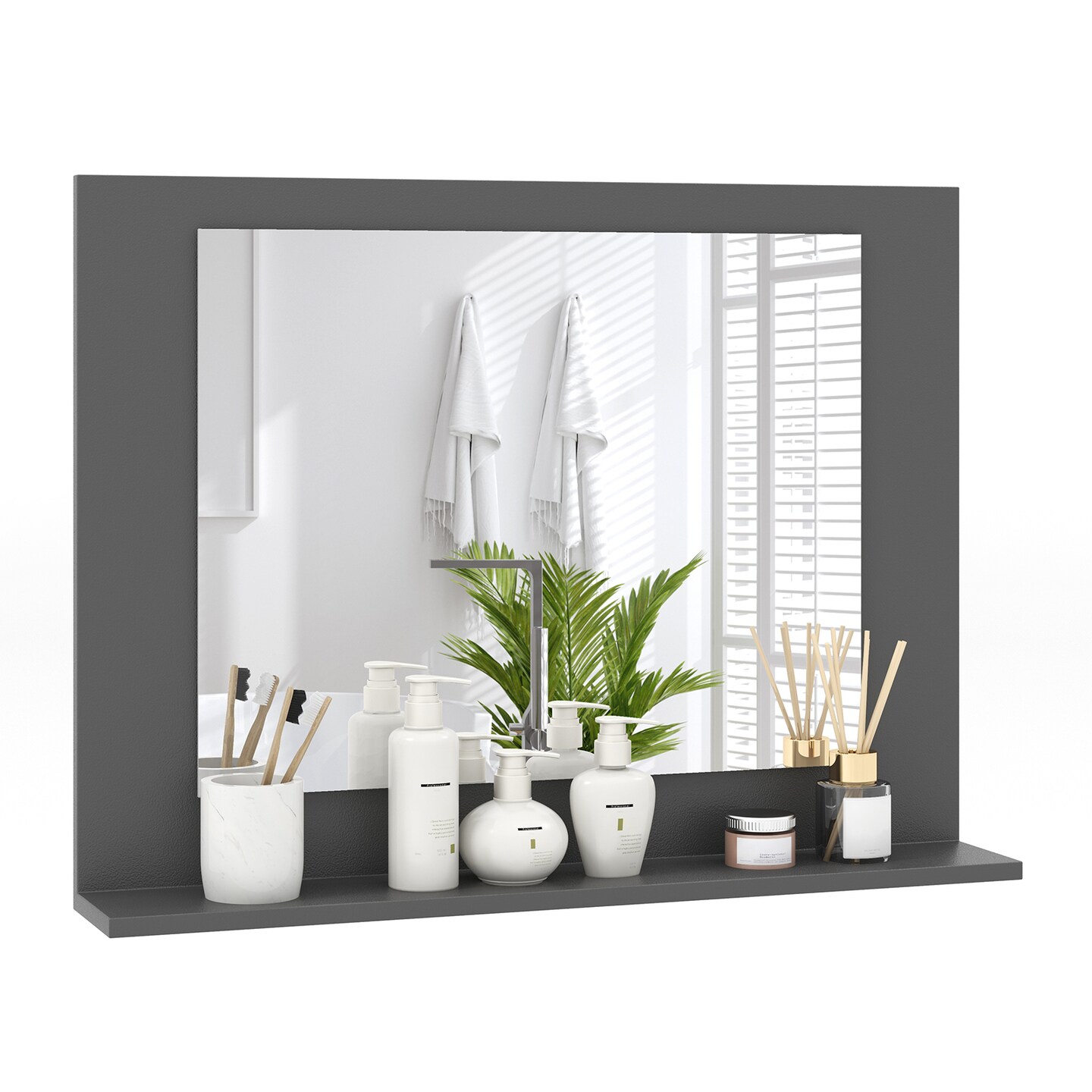 Rectangular Bathroom Mirror with Shelf for Storage and Organization