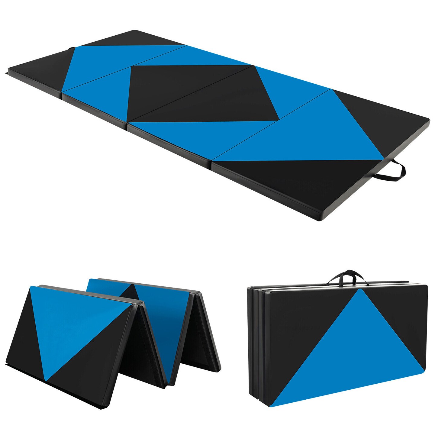 8 Feet PU Leather Folding Gymnastics Mat with Removable Zippered Cover and Hook and Loop Fasteners