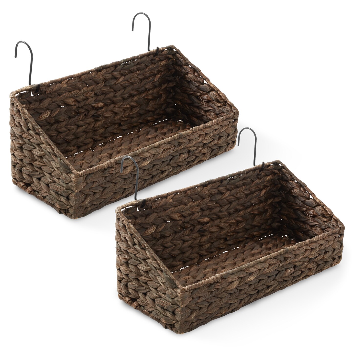 Casafield Set of 2 Hanging Baskets with Hooks, Water Hyacinth Woven Wall Mounted Storage Bins for Kitchen, Bathroom, Laundry Room, Home Office