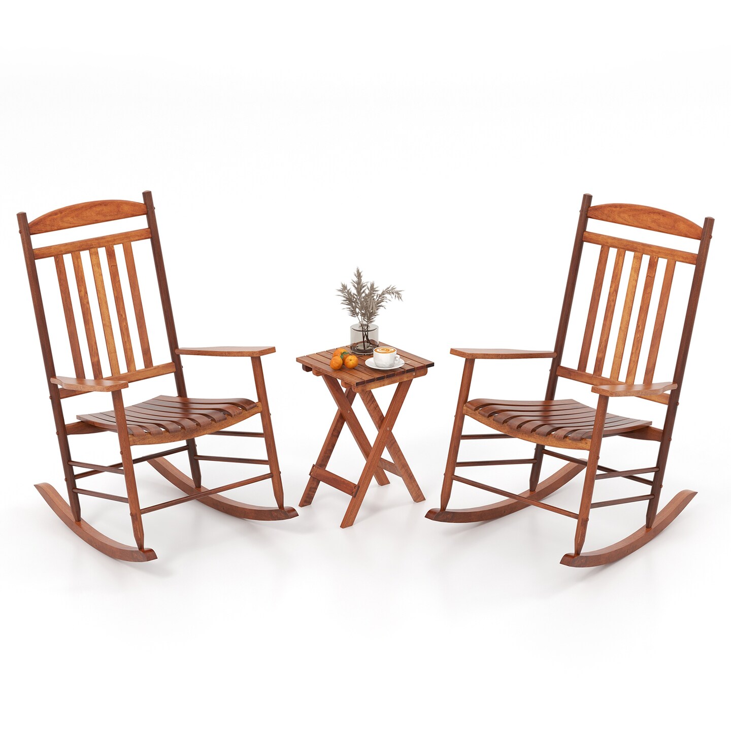 3-piece Outdoor Poplar Wood Rocking Bistro Set - 14&#x22; x 14&#x22; x 18&#x22; (L x W x H)