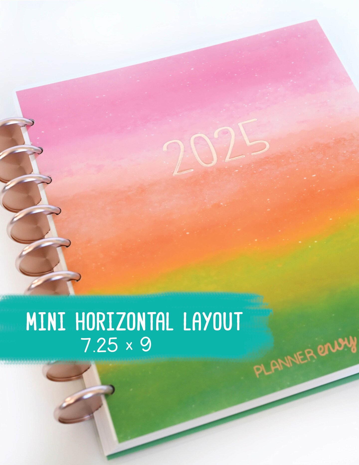 2025 Planner - Mini Horizontal Layout, Disc Bound - &#x22;Rainbow Glitz&#x22; (#1001)