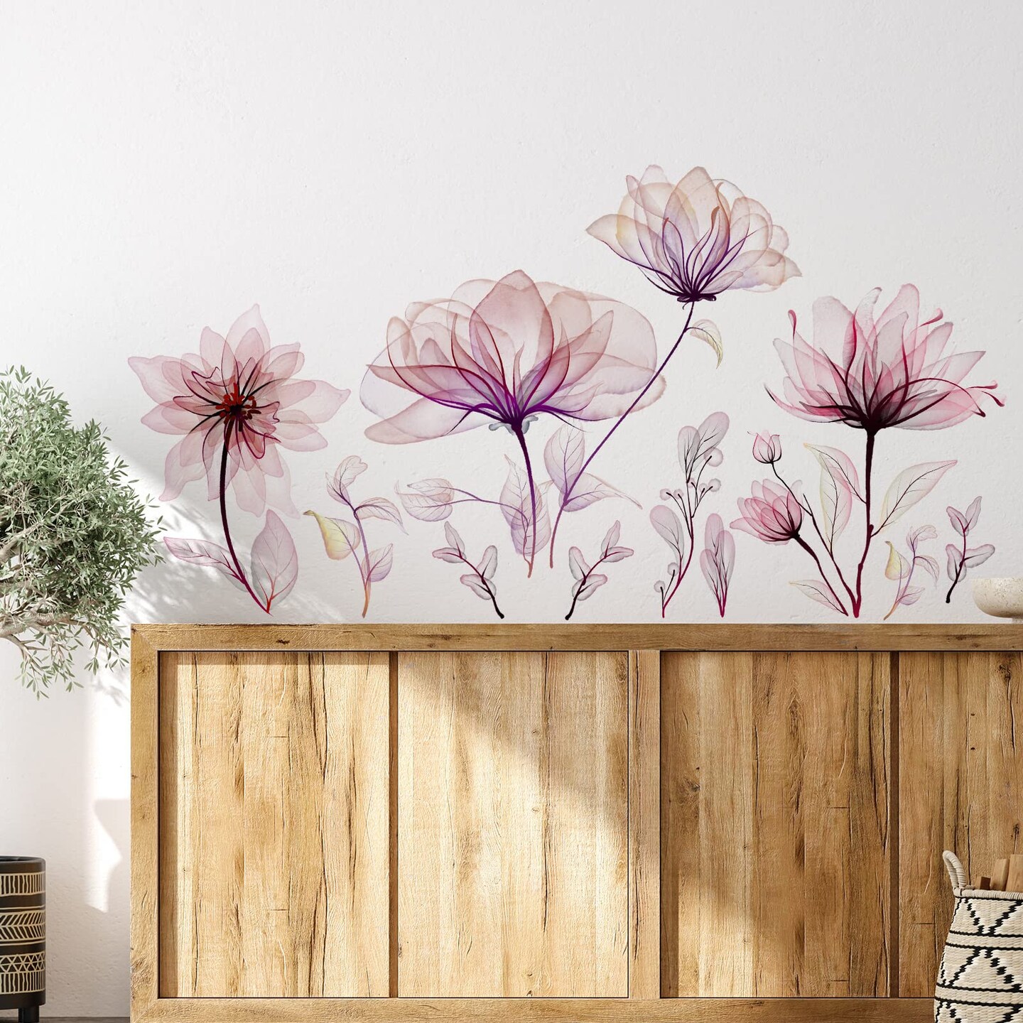Zonon 6 Pieces Flowers Wall Decals Vinyl Dragonflies Flowers Wall Stickers Removable Floral Wall Murals Peel and Stick Colorful Flower Wall Decor for Bedroom Living Room Nursery(Floral)