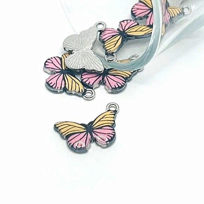 1, 4, 20 or 50 Pieces: Yellow and Pink Striped Butterfly Charms