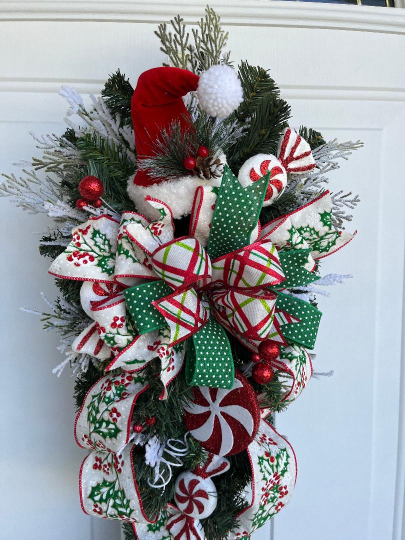 2024春大特価セール！ door Holiday swag, teardrop wreath, Christmas Vertical その他