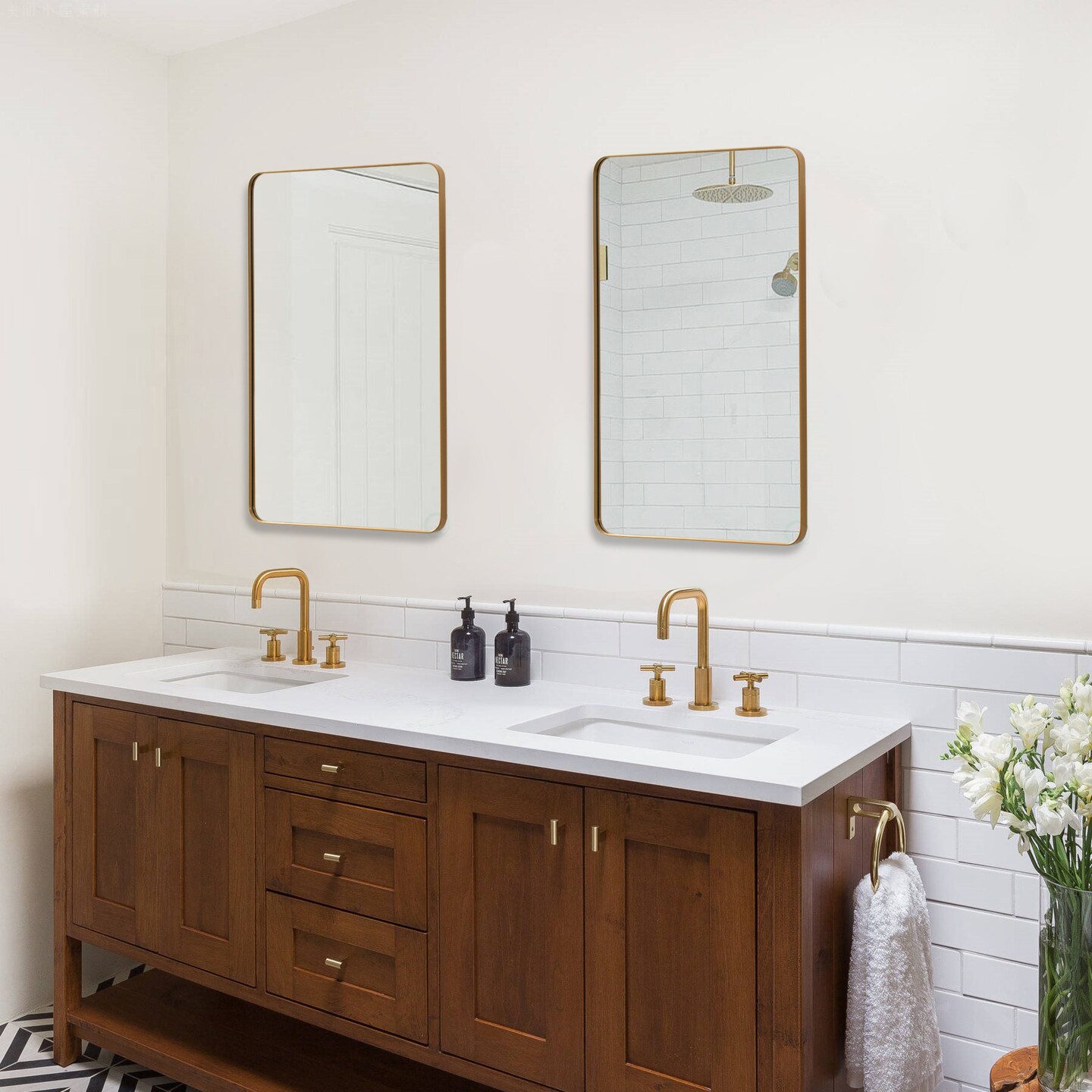 Basicwise Plastic Medicine Cabinet with Beveled Edge Mirror Door and Round Corner Metal Frame, Surface or Recessed Mount Options, Bathroom Wall Mounted Vanity Cabinet with 2 Adjustable Shelves