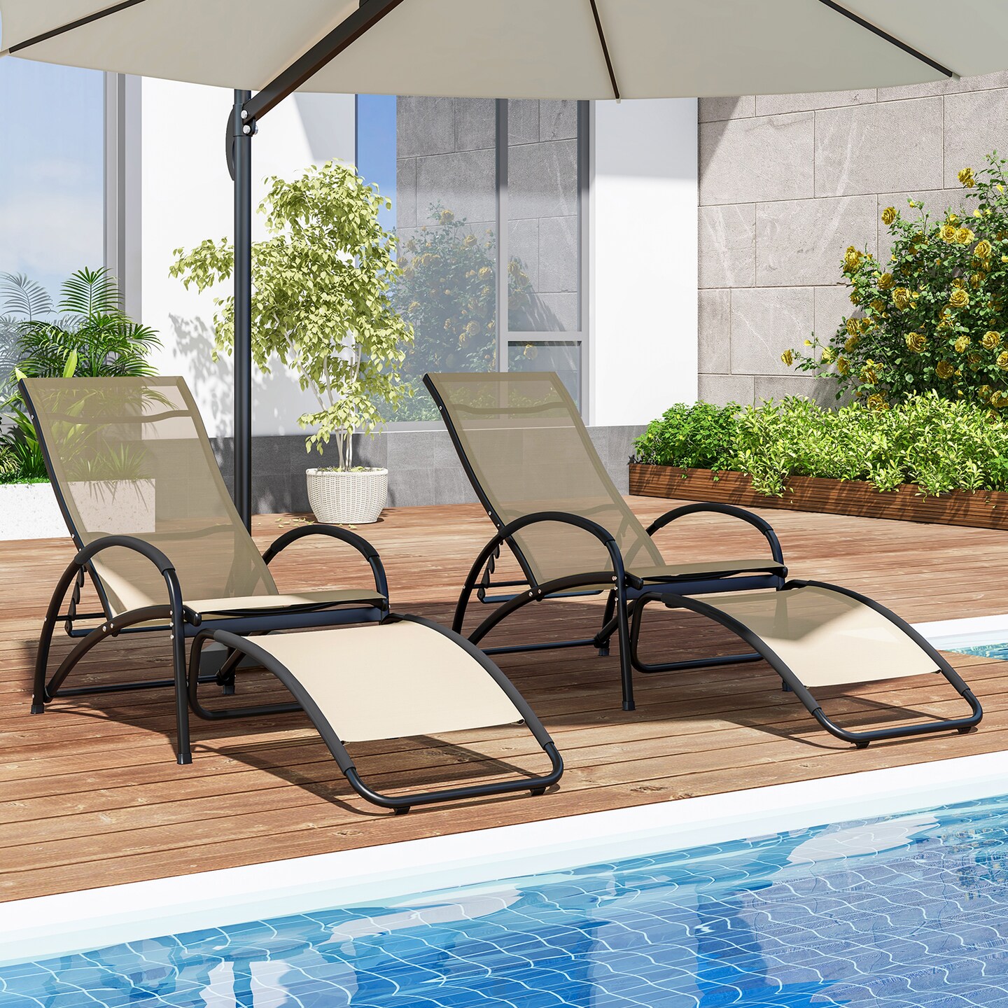 2-in-1 Outdoor Rocking Chair with 4-Position Adjustable Backrest for Patio Porch Poolside - 48.5 x 24.5 x 36 (L x W x H)