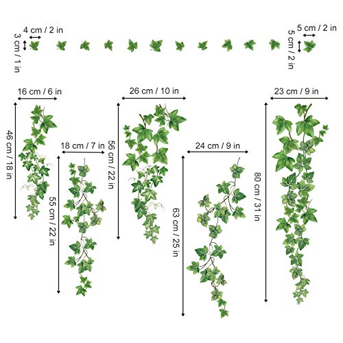 decalmile Hanging Vine Wall Decals Evergreen Ivy Leaves Wall Stickers Bedroom Living Room Sofa TV Background Wall Art Decor