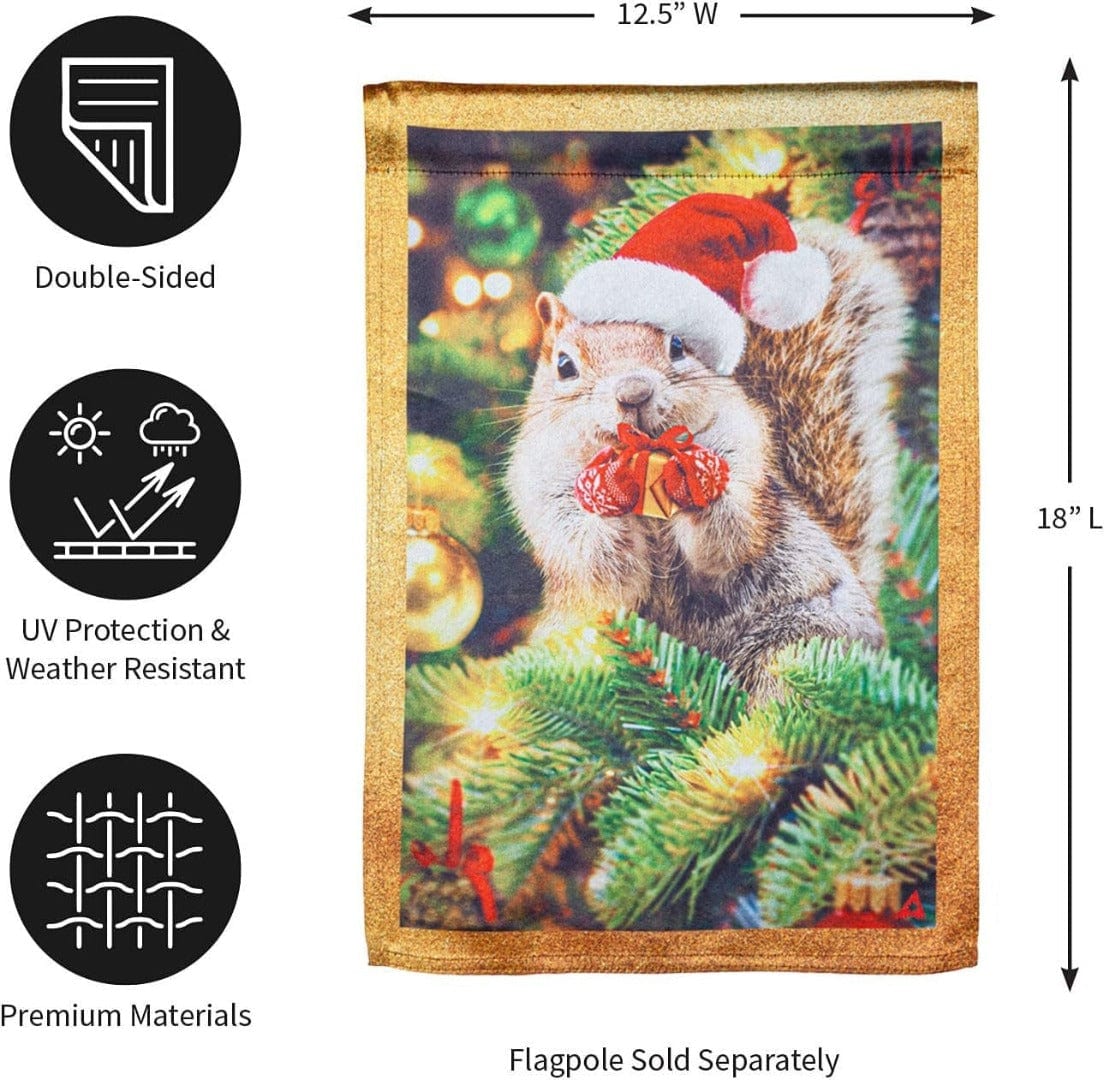 Santa Squirrel Christmas Garden Flag 2 Sided Lustre