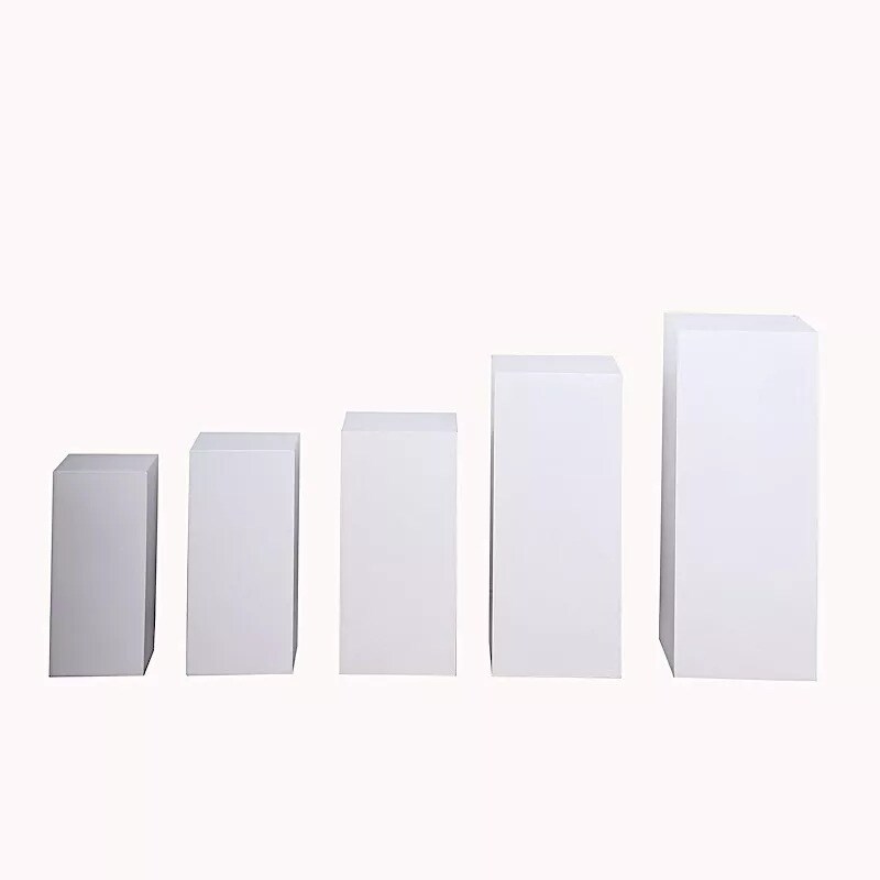 5 White Rectangle Metal DISPLAY STANDS Pedestal Riser Party Events Decorations
