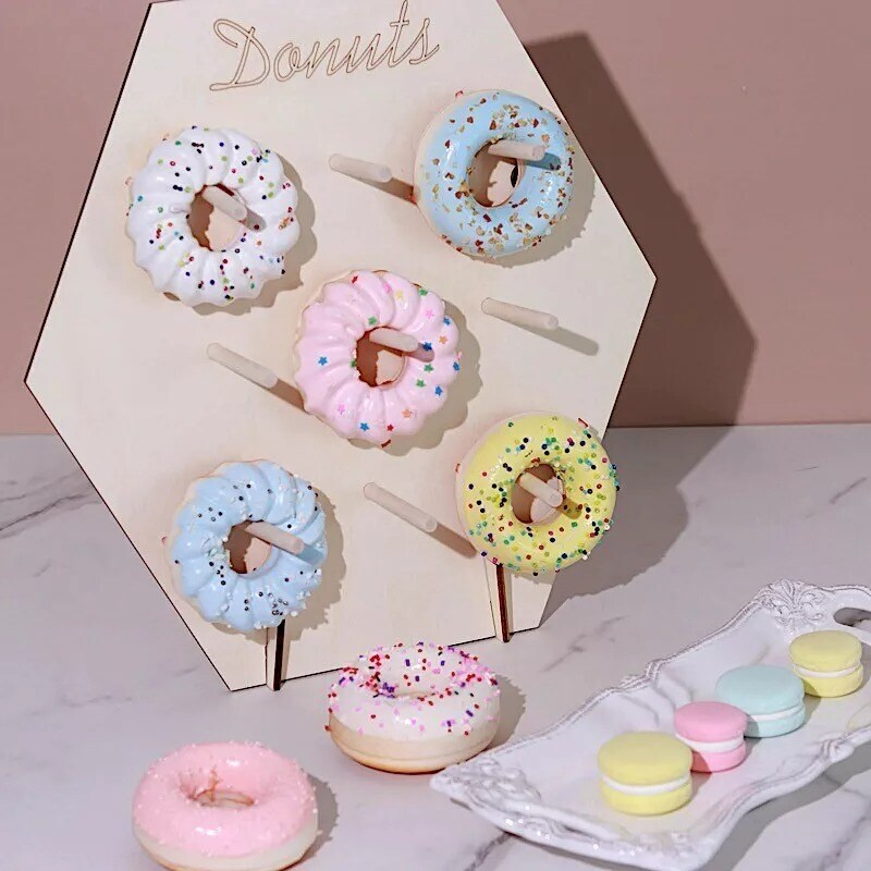 13&#x22; Natural Hexagon Wood Board Donut Wall DISPLAY STAND Party Events Decorations
