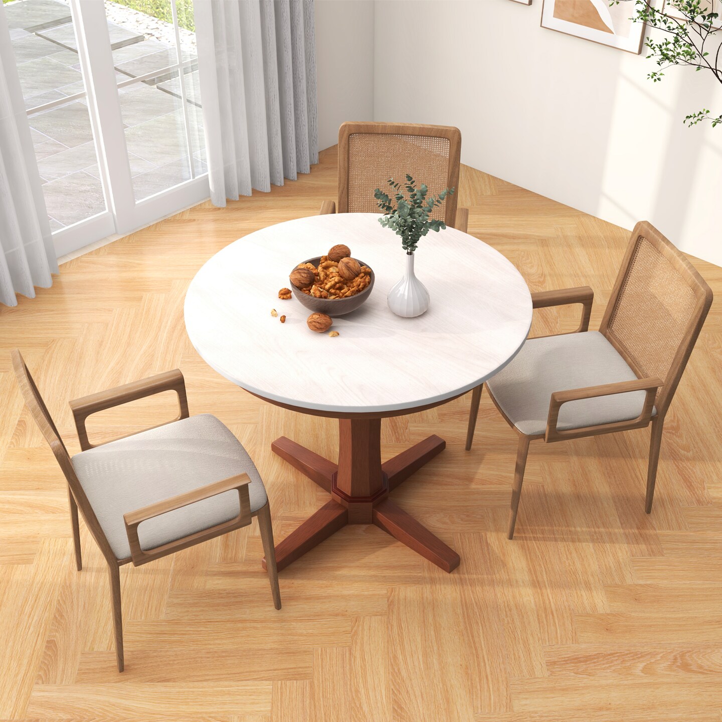 35 Inches Wooden Round Dining Table with Pedestal Base - 36&#x22; x 36&#x22; x 30&#x22; (L x W x H)