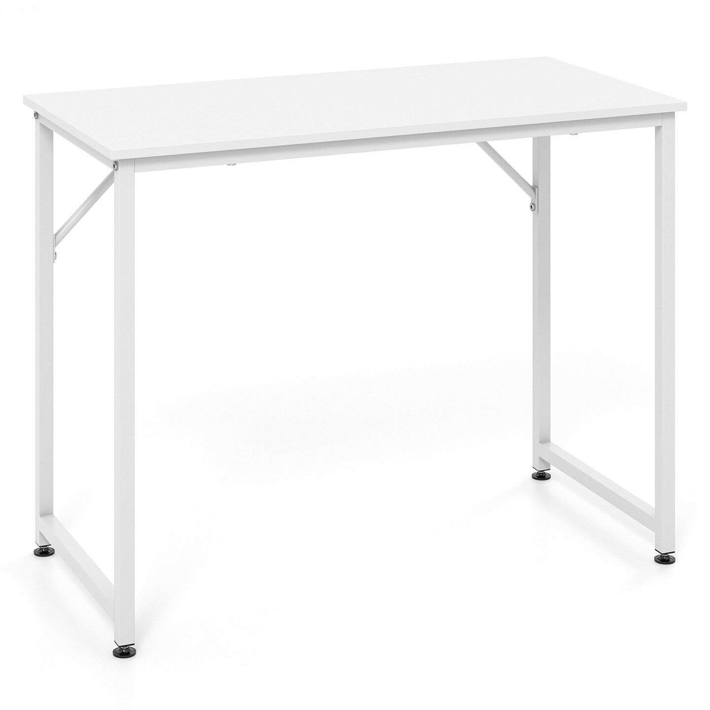 White Small Computer Desk 40 Inch Metal Frame Sturdy Writing Table