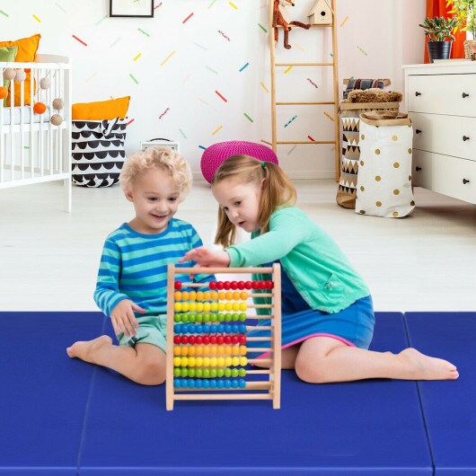 Blue PU Leather Foldable Gymnastics Mat with 2&#x201D; High-Density EPE Foam for Training and Exercise