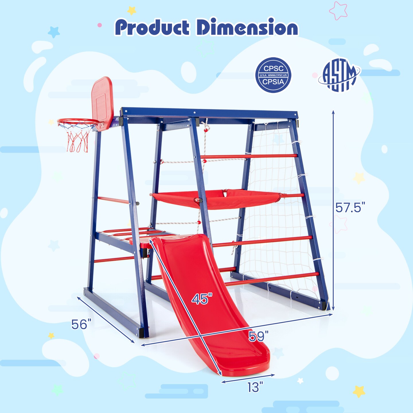 7-In-1 Metal Toddler Climbing Toys for 3-7 Years Old - 59&#x22; x 56&#x22; x 57.5&#x22; (L x W x H)