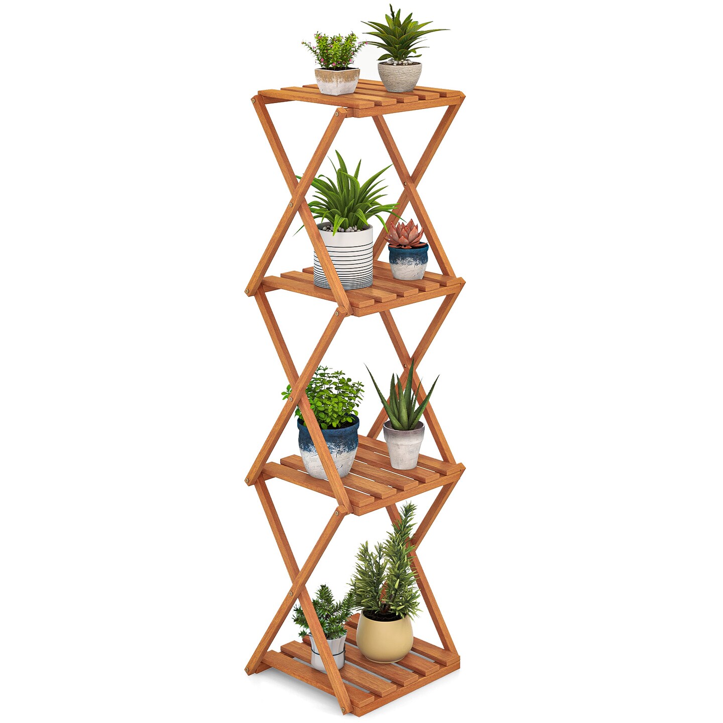 4-Tier Folding Plant Rack and Free Standing Shoe Rack - 15&#x22; x 12&#x22; x 48.5&#x22; (L x W x H)