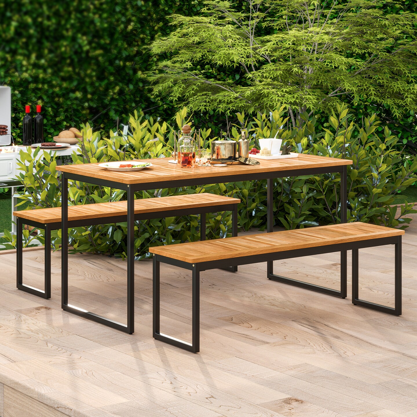 Set of 2 Patio Dining Bench for 2-3 Person Indoor Outdoor - Multi