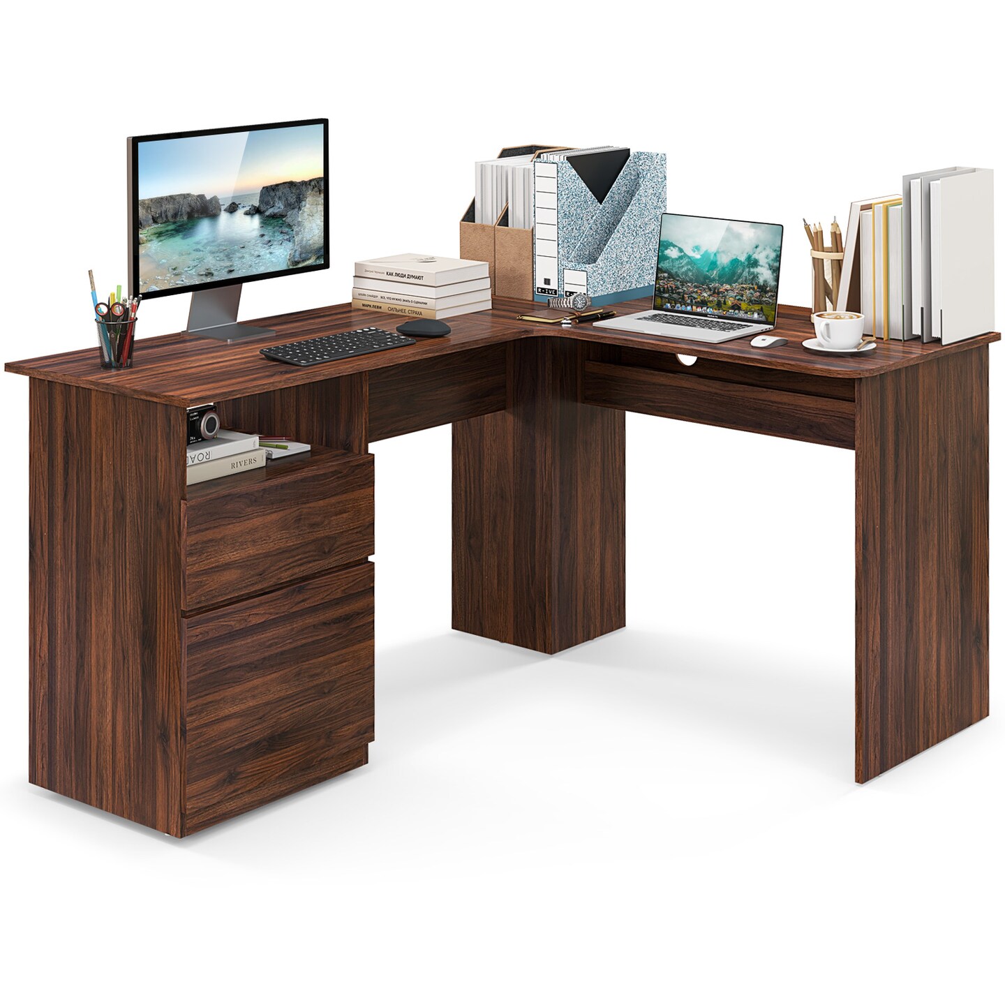 L-Shaped Computer Desk with Letter File Drawer