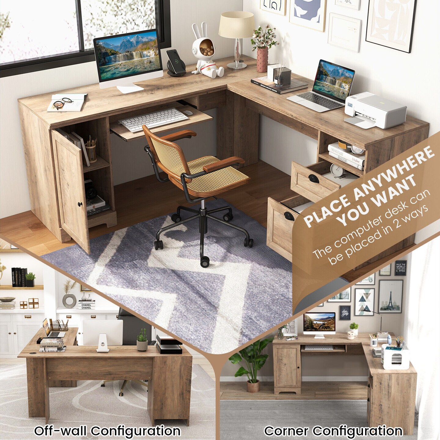 66 Inch L-Shaped Computer Desk