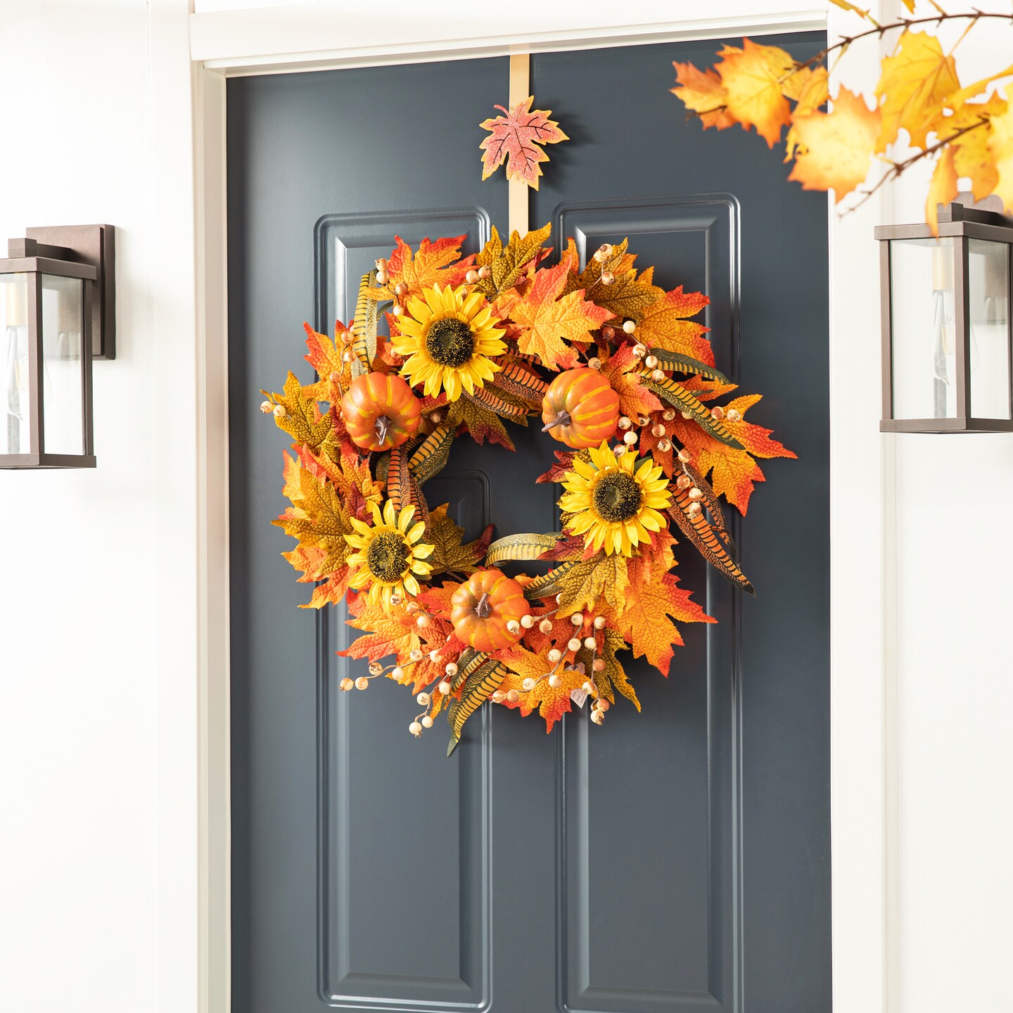 14&#x22;H Set of 3 Fall Metal Glitter Acorn, Leaf &#x26; Pumpkin Wreath Hanger