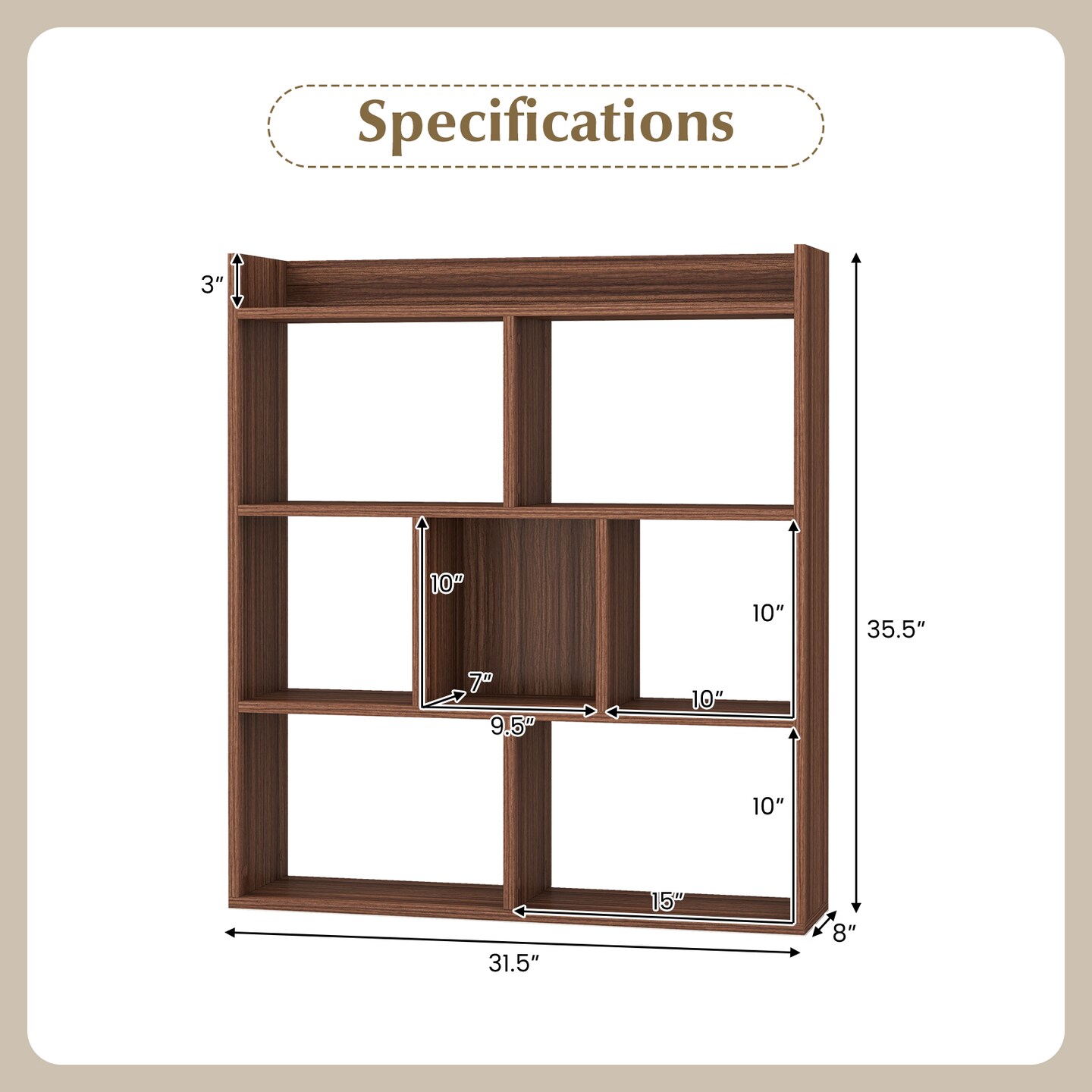 7 Cubes Open-Back Bookshelf with Anti-Toppling Devices - 31.5&#x22; x 8&#x22; x 35.5&#x22; (L x W x H)