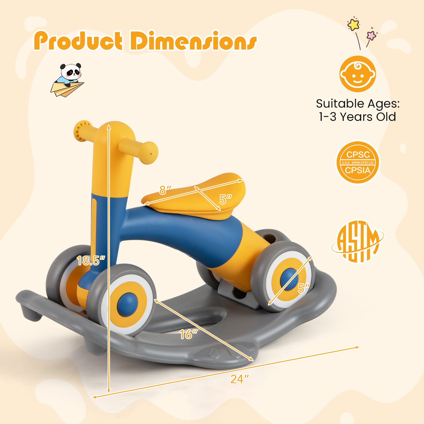 3-in-1 Kids Rocking Horse with Balance Board and Removable Seat - 16 L x 24 W x 18.5 H