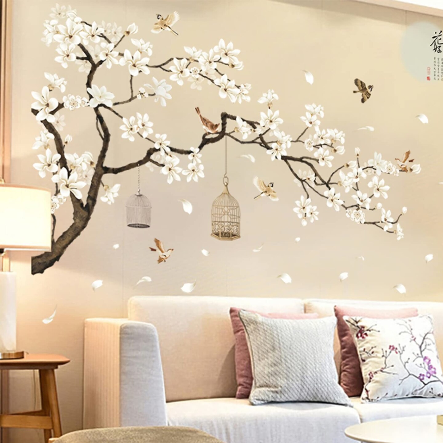 BWCXXZH Large White Flower Wall Stickers, 50&#x22;x74&#x22; Removable DIY Romantic Cherry Blossom Tree Wall Murals Peel and Stick 3D Wall Art Stickers Home Decor for Gilrs Bedroom Nursery Rooms Living Room